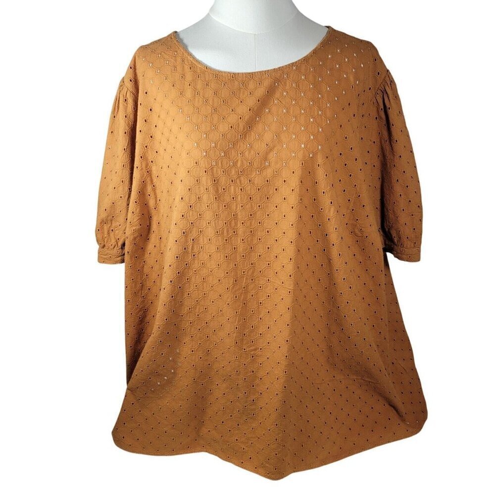Ava & Viv Eyelet Classic Feminine 100% Cotton Raglan Sleeve Blouse Plus Size 3X